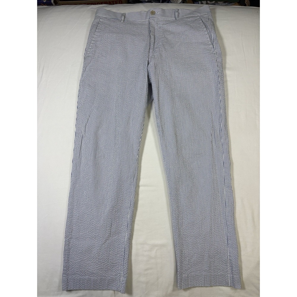 Britches Seersucker Striped Pants Size 34 x 30 Blue White Summer Preppy Trousers
